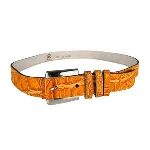 Avion Orange Crocodile‎ Embossed Genuine Leather Belt Silver Buckle Size 30 F14Q